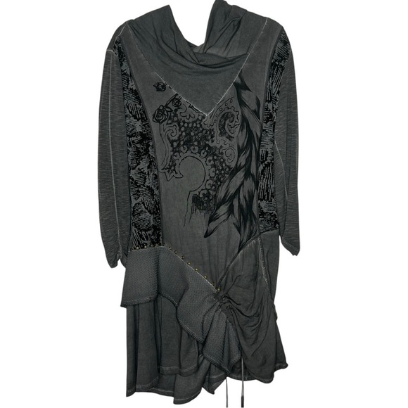 Angels Never Die Gray Graphic Print Long Sleeve Ruched Dress - Picture 2 of 14